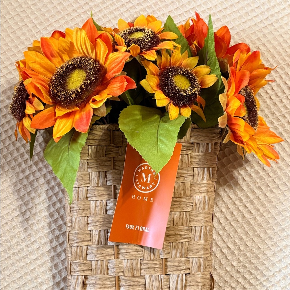 Martha Stewart Faux Sunflower Basket Arrangement in Orange and Green
